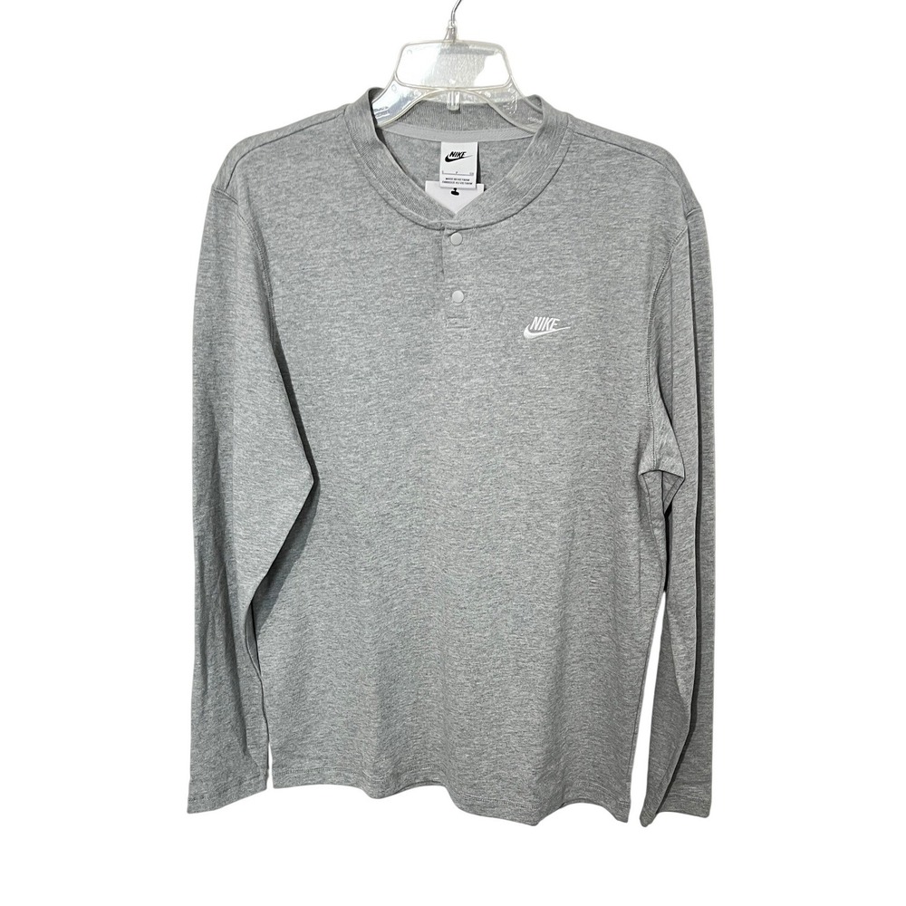 Nike Henley Shirt Mens Small Grey Long Sleeve Cotton Futura Logo FZ5596-063